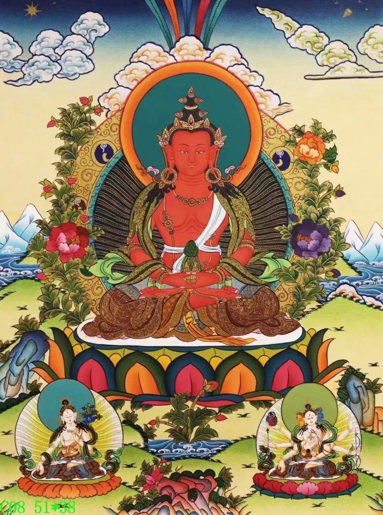 编号138-116667：彩绘唐卡-长寿佛·长寿三尊（51*38CM左右）