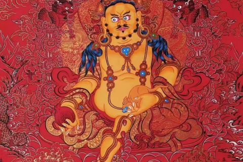 编号138-162462：红金唐卡-五方财神（75*50CM左右）