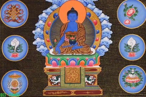 编号138-187182：彩绘唐卡-药师佛（50*75CM左右）