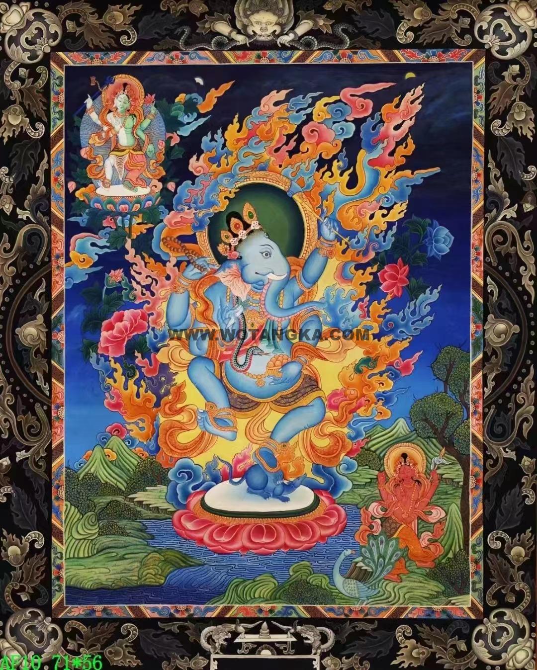 编号138-195583：彩绘唐卡-象鼻财神（71*56CM左右）