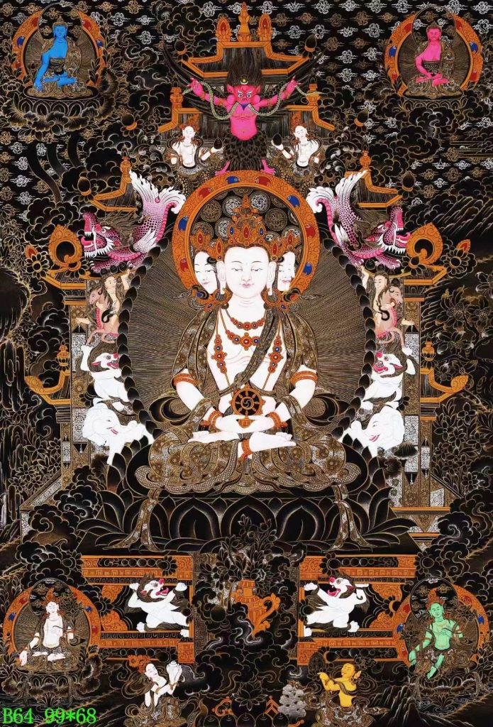 编号138-231821：黑金唐卡-四面大日如来（99*68CM左右）
