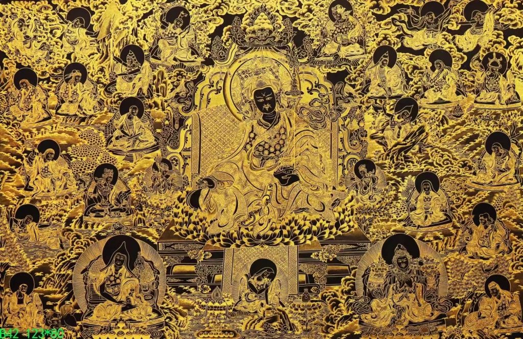 编号138-424198：黑金唐卡-莲花生大士·莲师八相（123*80CM左右）