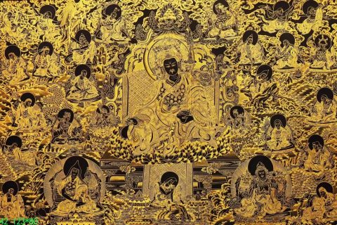 编号138-424198：黑金唐卡-莲花生大士·莲师八相（123*80CM左右）
