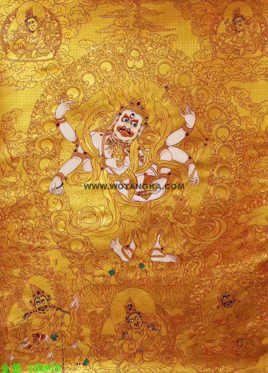 编号138-466119:黄金唐卡-白六臂玛哈嘎拉·五方财神(100*70CM左右)