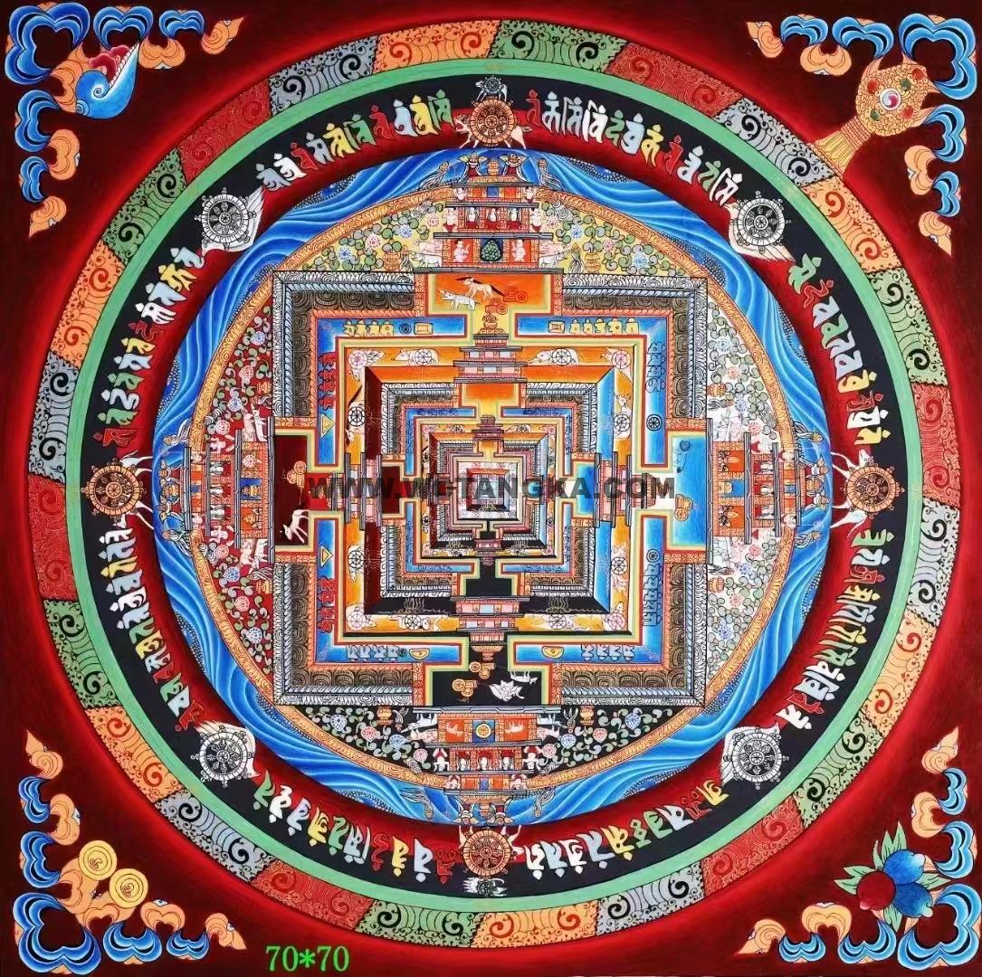编号138-511457：彩绘唐卡-时轮金刚坛城（70*70CM左右）