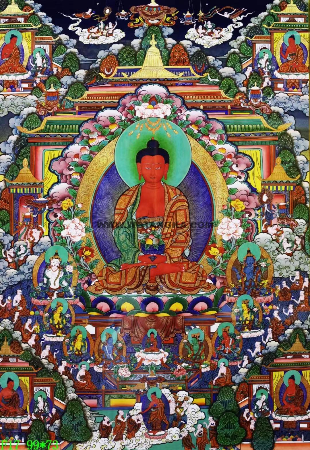 编号138-541922:彩绘唐卡-阿弥陀佛·极乐世界(99*73CM左右)