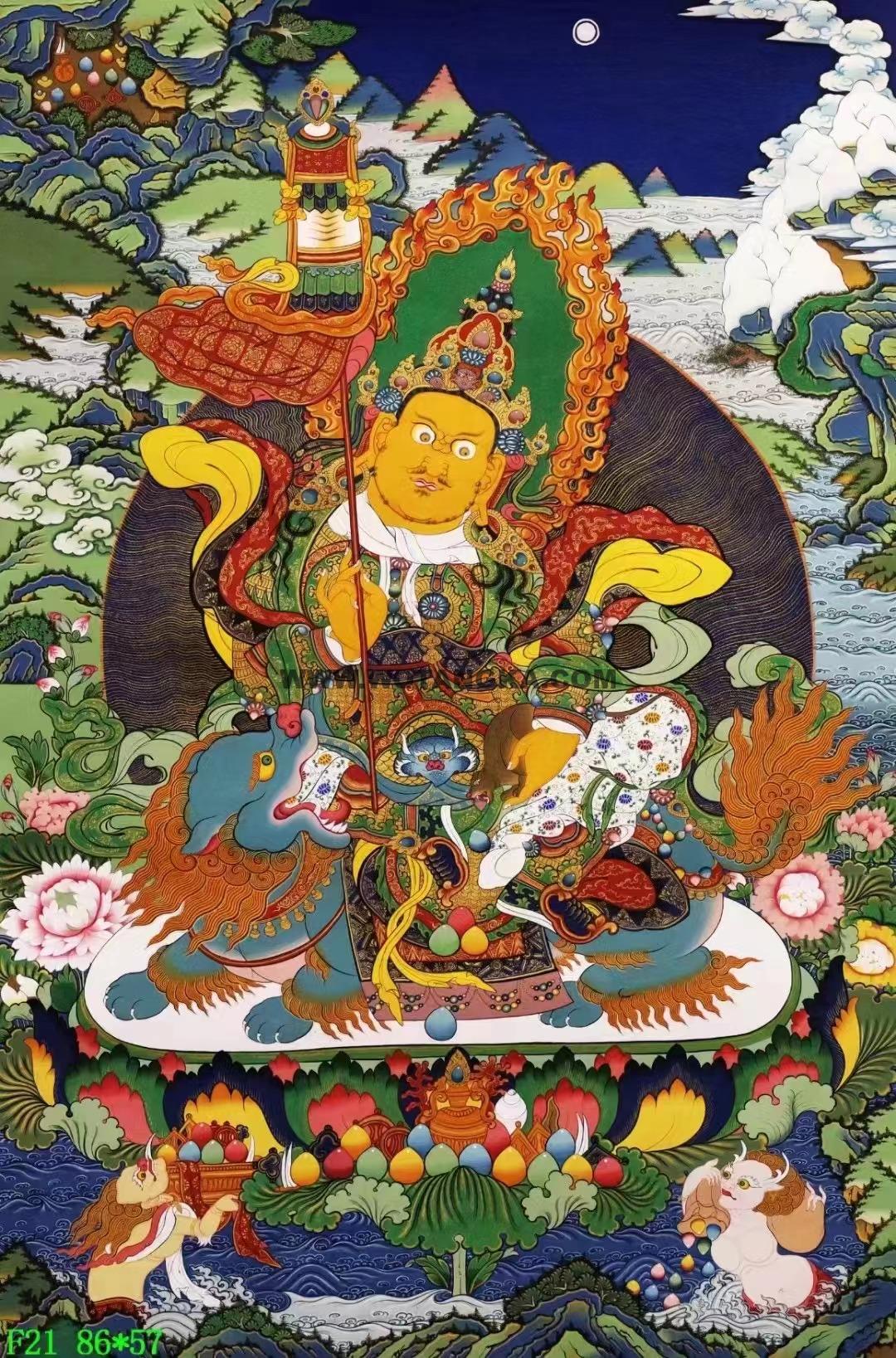 |已结缘·可定制|唐卡寄卖编号:JM·138-556577-龙族献宝多闻天王图(彩唐)