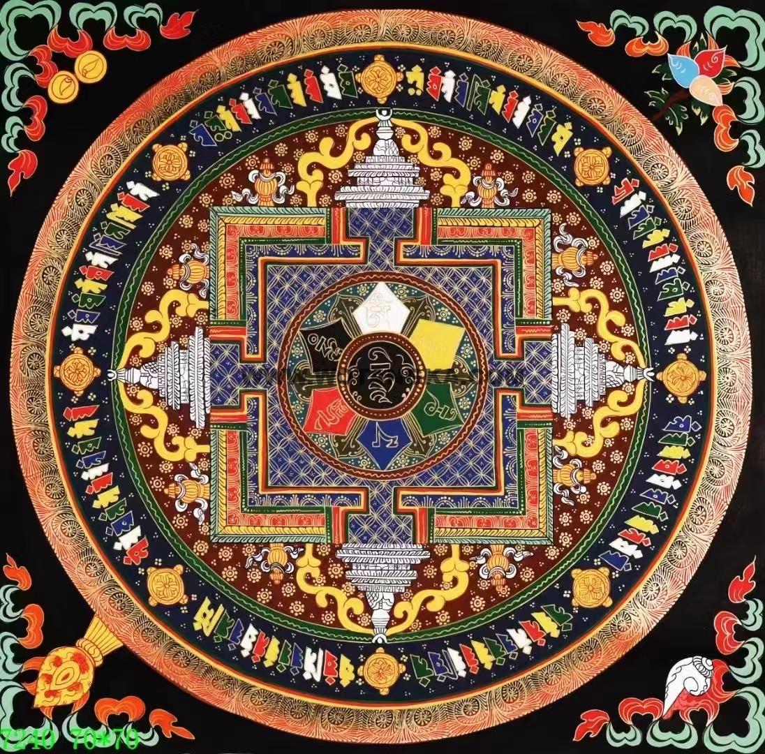 编号138-633657：彩绘唐卡-时轮金刚坛城（70*70CM左右）
