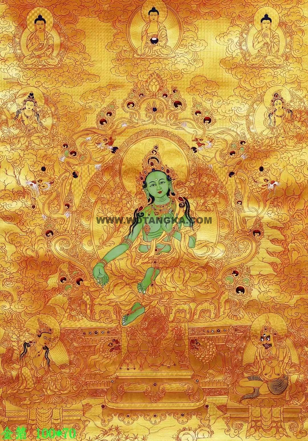 |已结缘·可定制|唐卡寄卖编号:JM·138-751376-绿度母欢喜净土(金唐)