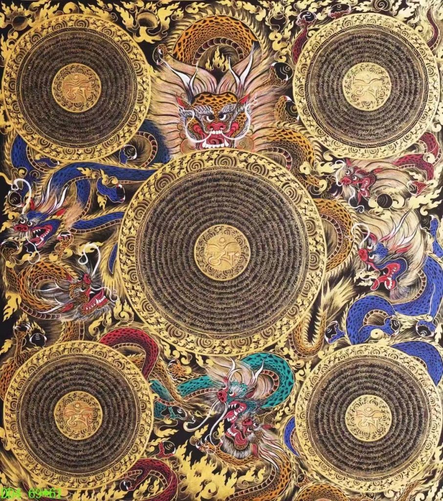编号138-895059：黑金唐卡-六字真言龙坛城（69*61CM左右）