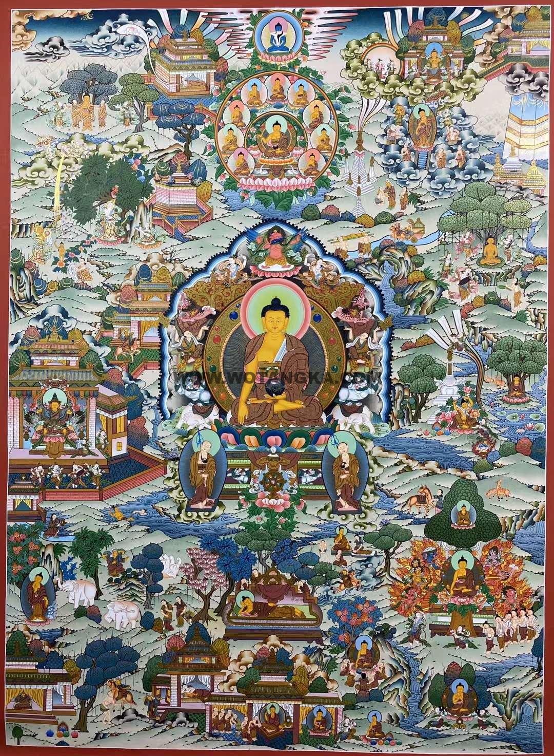 编号155-554050：彩绘唐卡-释迦牟尼佛·佛本身故事图（150*100CM左右）