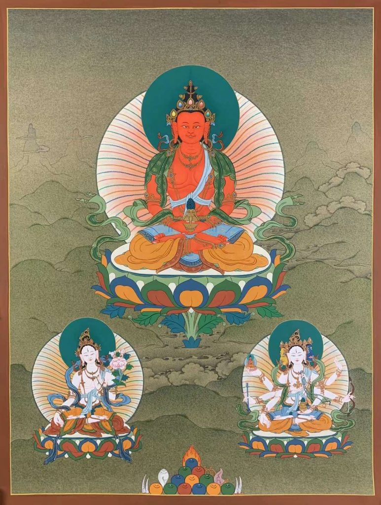 编号155-719918：嘎玛嘎赤-长寿佛·长寿三尊（65*45CM左右）