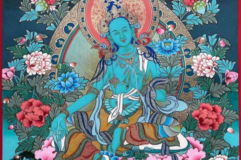 编号188-166489：彩绘唐卡-绿度母（50*35CM左右）