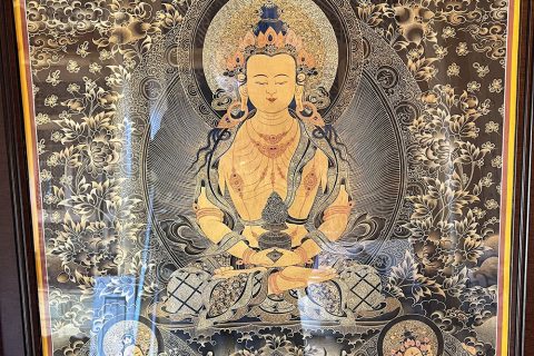 编号188-177529：黑金唐卡-长寿佛·长寿三尊（80*60CM左右）