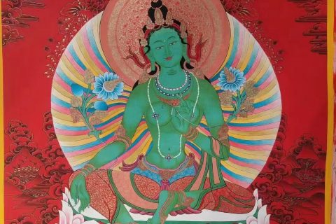 编号188-181230：红金唐卡-绿度母（60*45CM左右）