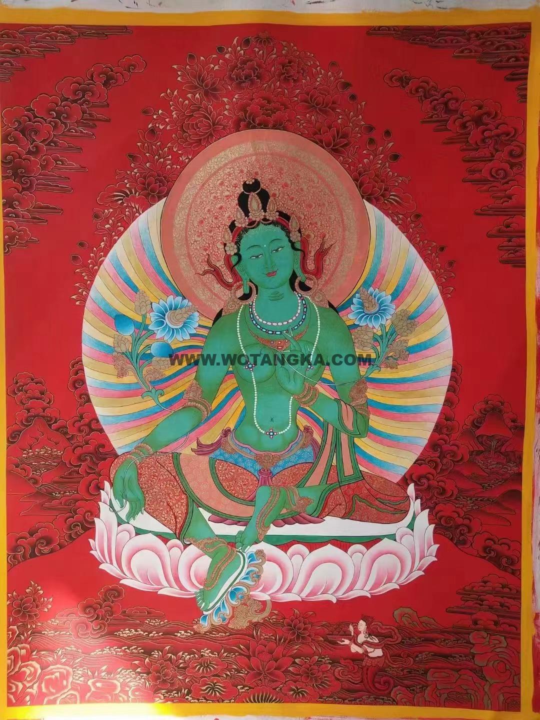 热贡-东智加·画院:红金唐卡-绿度母(60*45CM左右)