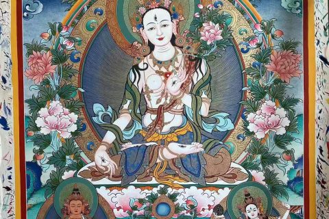 编号188-186151：彩绘唐卡-白度母·长寿三尊（70*50CM左右）