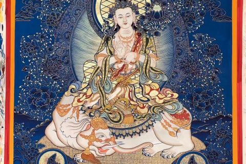 编号188-202074：蓝金唐卡-普贤菩萨（100*70CM左右）