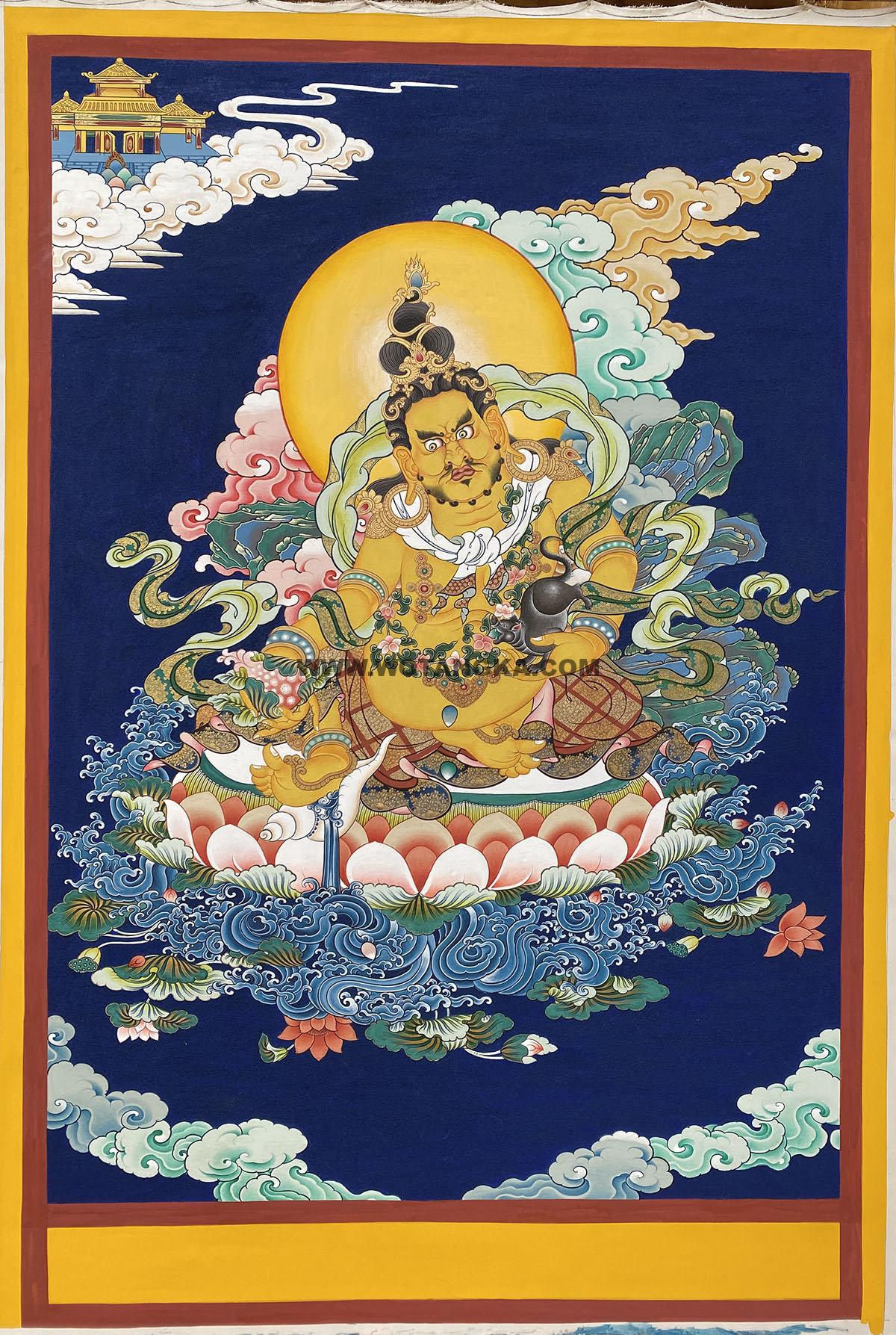 |已结缘·可定制|唐卡寄卖编号:JM·188-223510-青金云顶天宫黄财神(彩唐·粗矿)