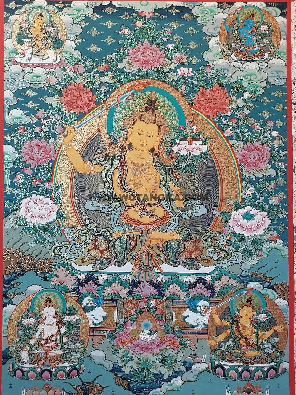 热贡-东智加·画院:彩绘唐卡-文殊菩萨·五部文殊(80*60CM左右)