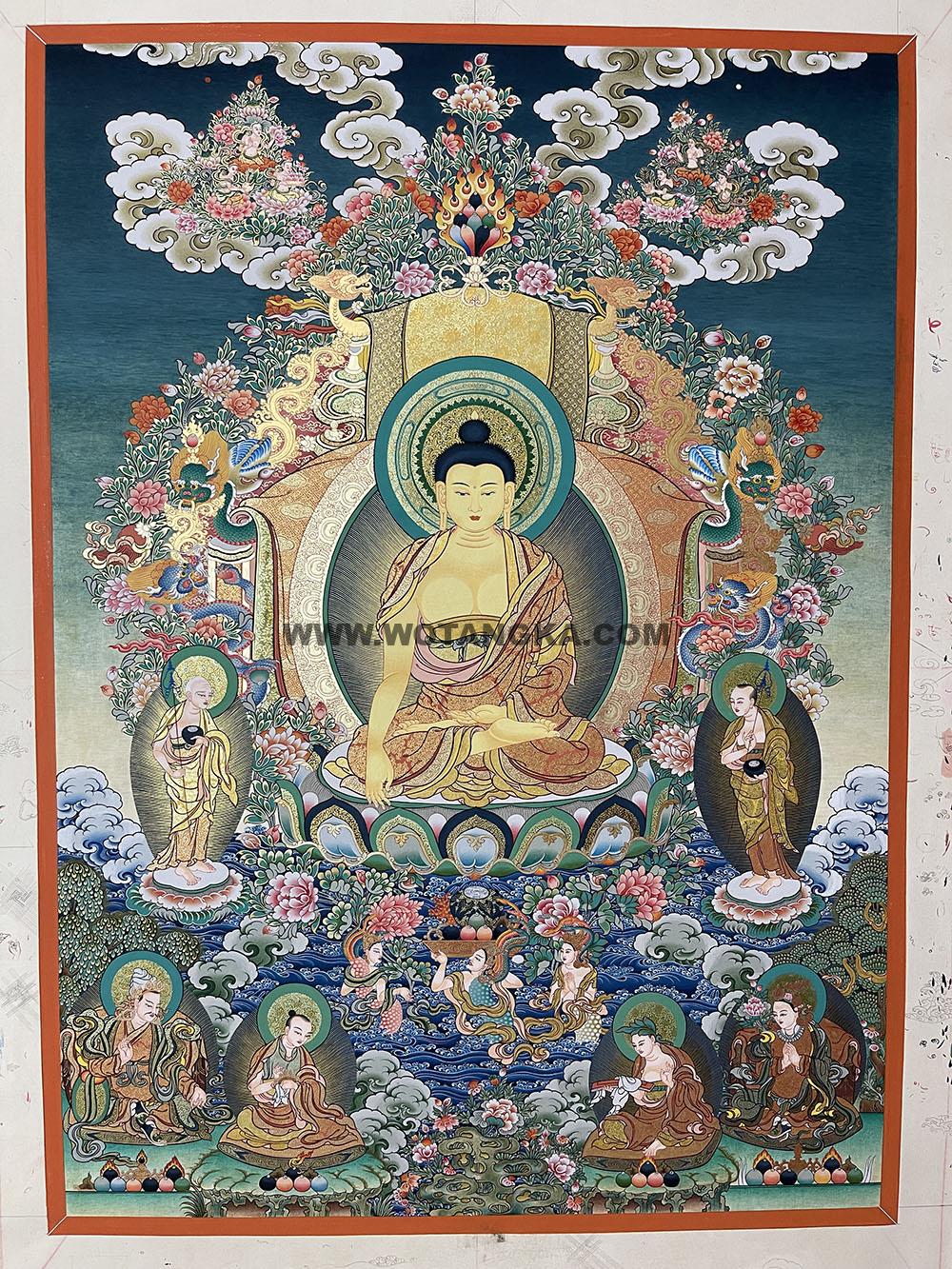 热贡-扎巴·画院:彩绘唐卡-释迦牟尼佛(80*60CM左右)