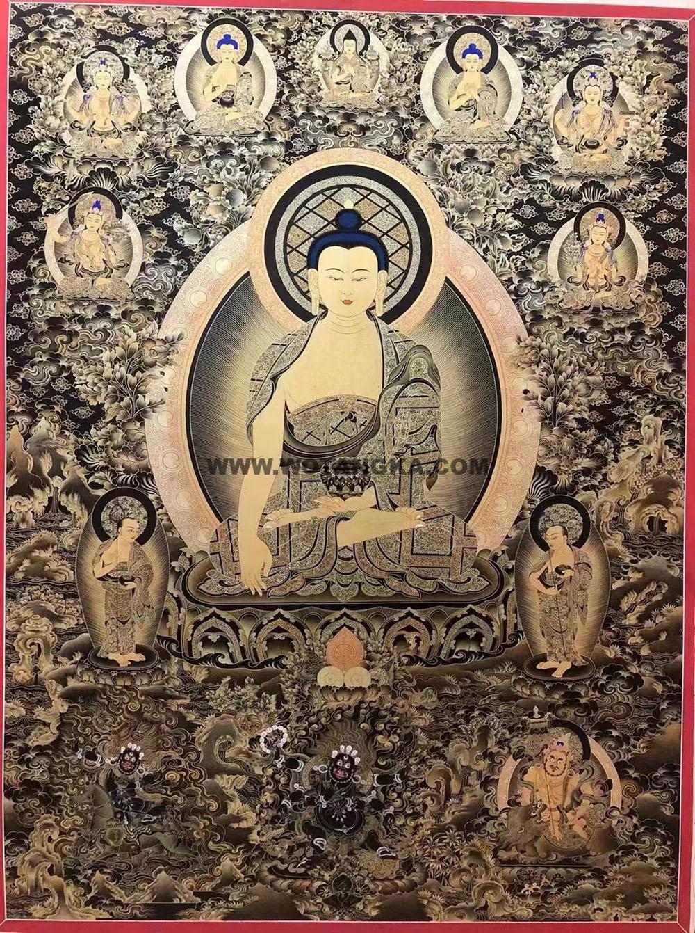 热贡-扎巴·画院：黑金唐卡-释迦牟尼佛（80*60CM左右）