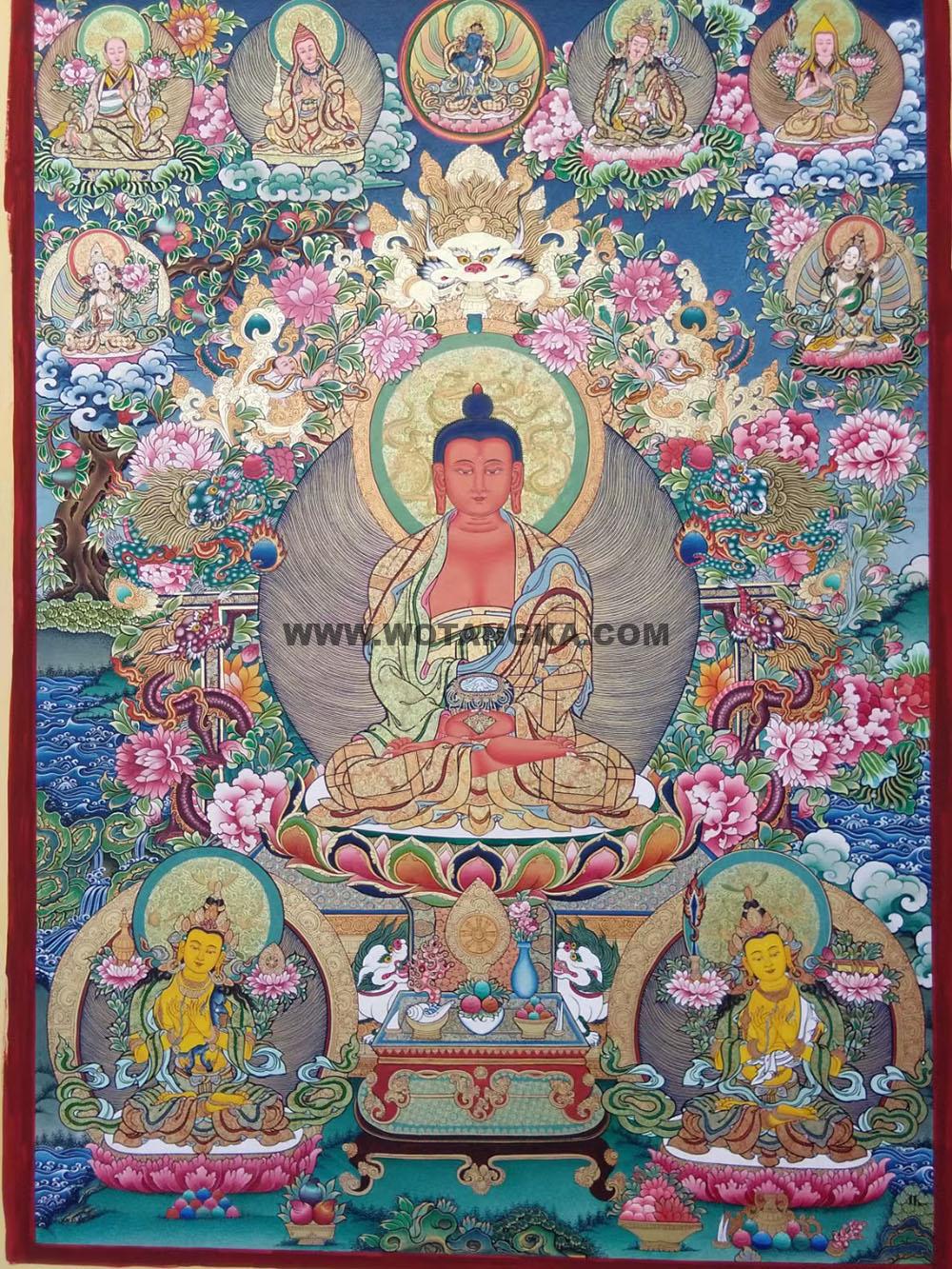 |已结缘·可定制|唐卡寄卖编号:JM·188-312275-阿弥陀佛极乐净土供养图(彩唐)