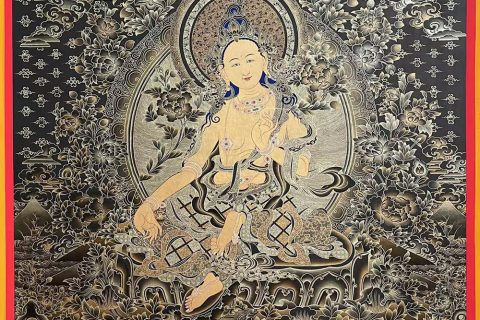编号188-319594：黑金唐卡-绿度母（80*60CM左右）