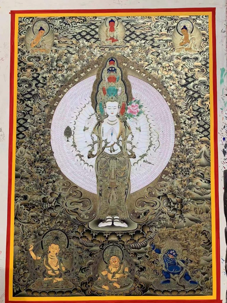 编号188-334942：黑金唐卡-千手观音·三怙主（100*70CM左右）