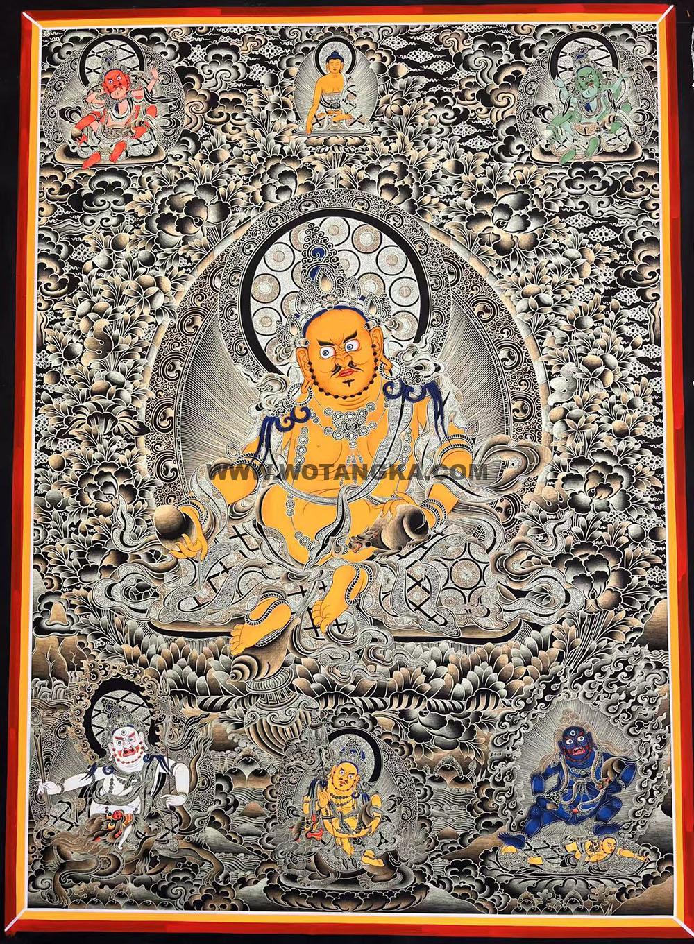 热贡-东智加·画院:黑金唐卡-五方财神(100*70CM左右)