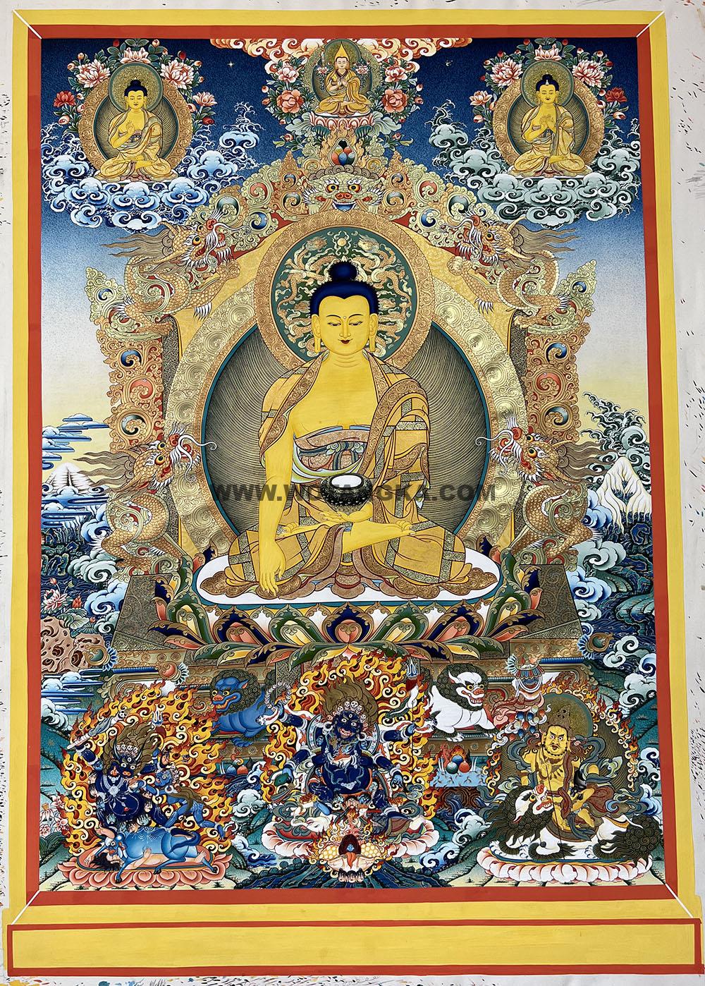 |已结缘·可定制|唐卡寄卖编号:JM·188-354258-释迦牟尼佛金龙宝座(彩唐)