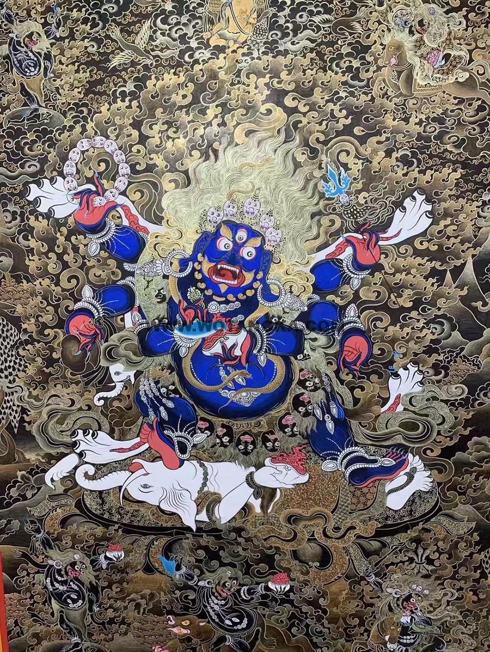 热贡-东智加·画院:黑金唐卡-六臂玛哈嘎拉(100*70CM左右)