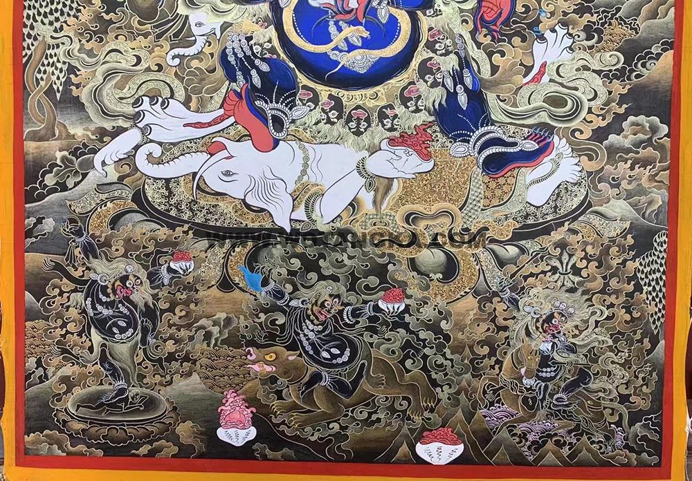 热贡-东智加·画院:黑金唐卡-六臂玛哈嘎拉(100*70CM左右)