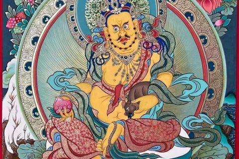 ｜已结缘·可定制｜唐卡寄卖编号：JM·188-389695-花海佛土黄财神（彩唐）