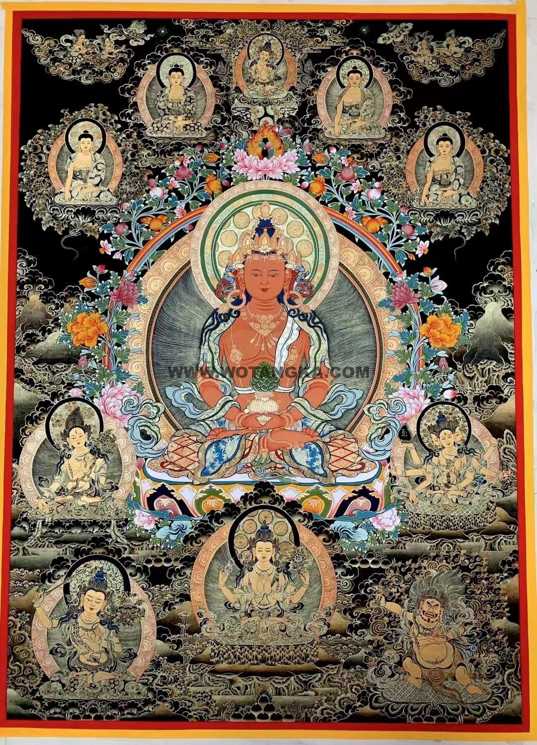 |已结缘·可定制|唐卡寄卖编号:JM·188-419028-黑彩金雪域长寿佛吉祥图(黑唐)