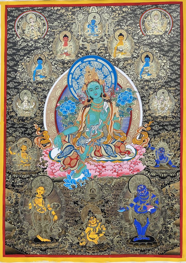 编号188-463371：黑金唐卡-绿度母（100*80CM左右）