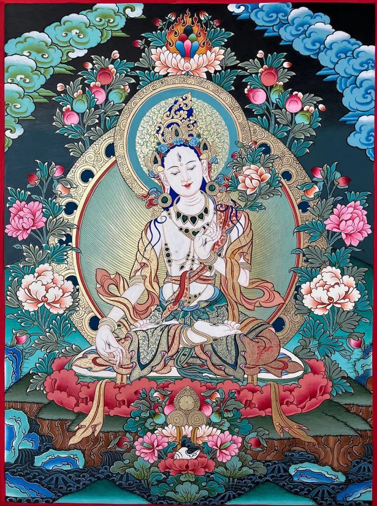 ｜已结缘·可定制｜唐卡寄卖编号：JM·188-468023-花海佛土白度母（彩唐）