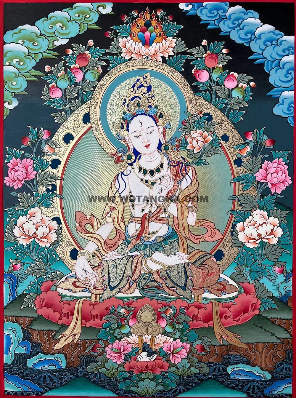 |已结缘·可定制|唐卡寄卖编号:JM·188-468023-花海佛土白度母(彩唐)