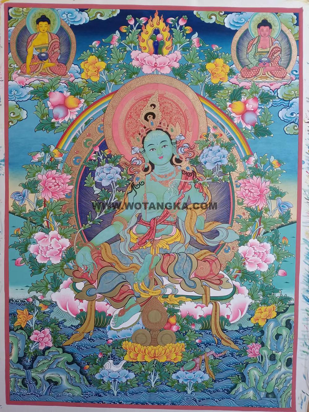 编号188-487036:彩绘唐卡-绿度母(70*50CM左右)