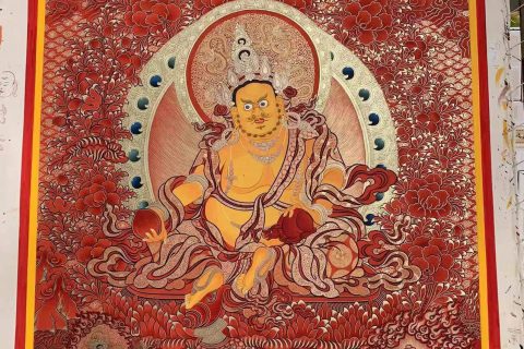 编号188-492488：红金唐卡-五方财神（100*70CM左右）