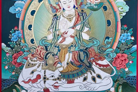 ｜已结缘·可定制｜唐卡寄卖编号：JM·188-502056-花海佛土普贤菩萨（彩唐）