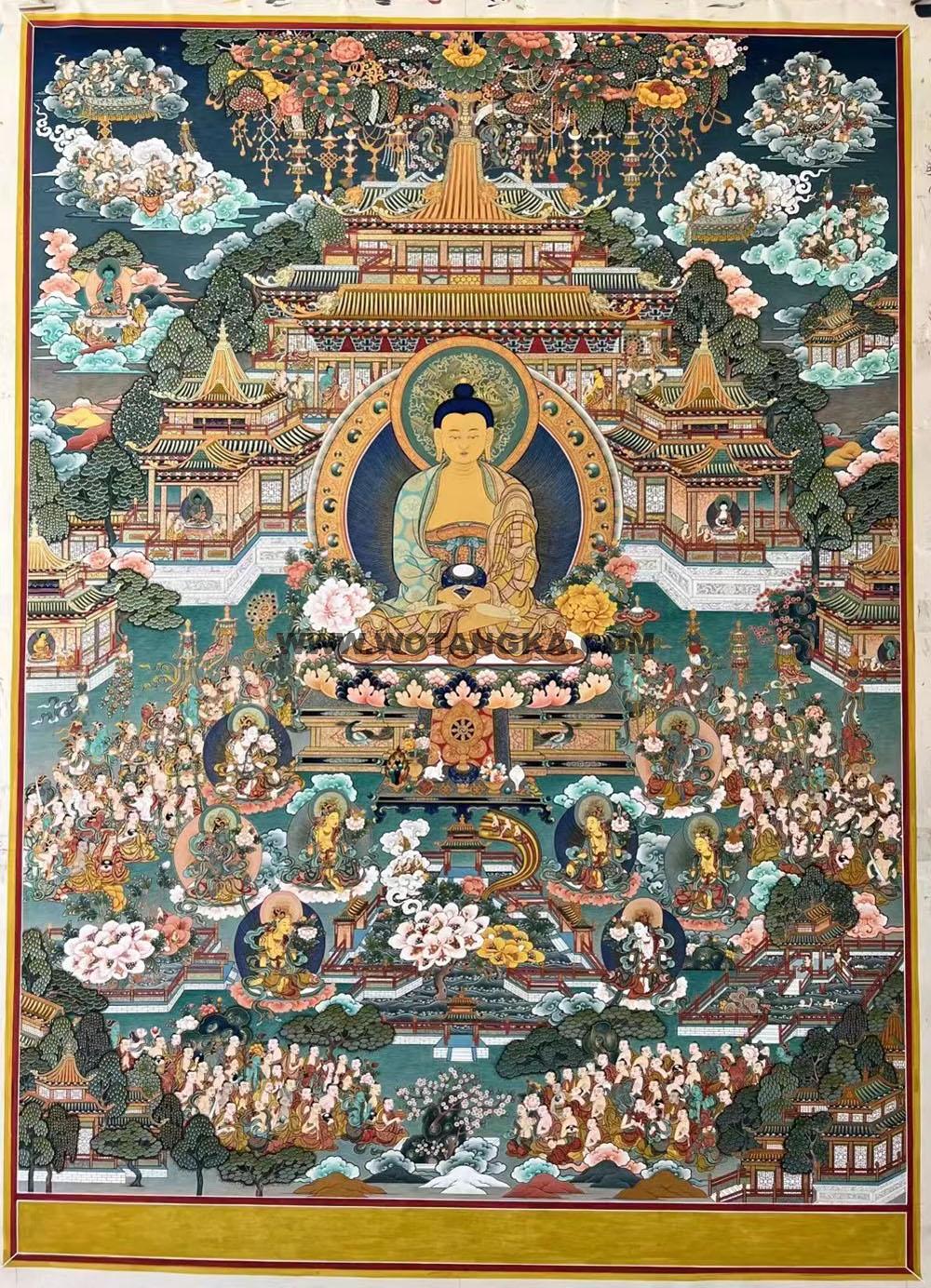 热贡-东智加·画院：彩绘唐卡-阿弥陀佛·极乐世界（130*100CM左右）