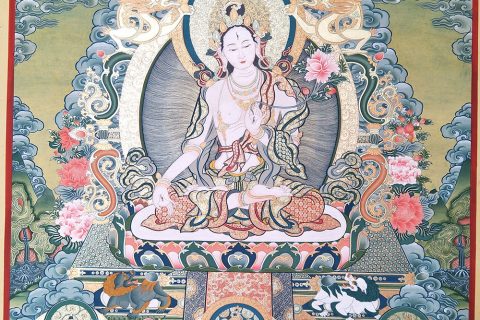 编号188-540217：彩绘唐卡-白度母·长寿三尊（75*53CM左右）