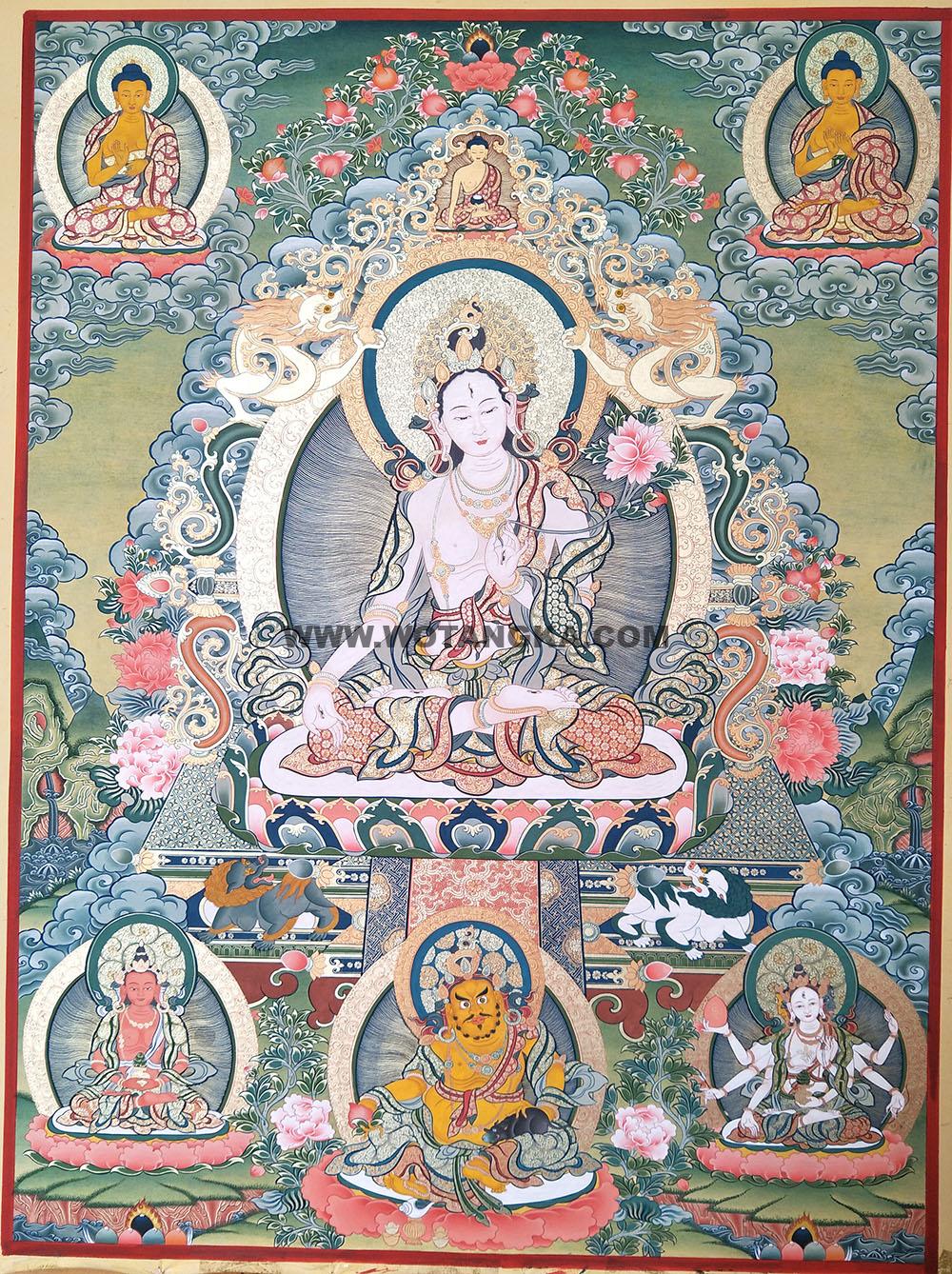 编号188-540217:彩绘唐卡-白度母·长寿三尊(75*53CM左右)