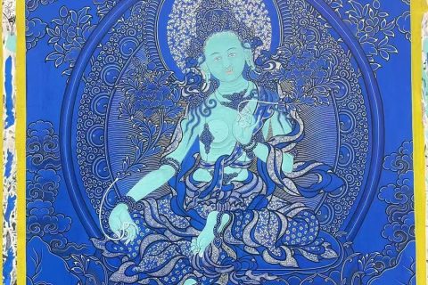 编号188-542020：蓝金唐卡-绿度母（58*40CM左右）