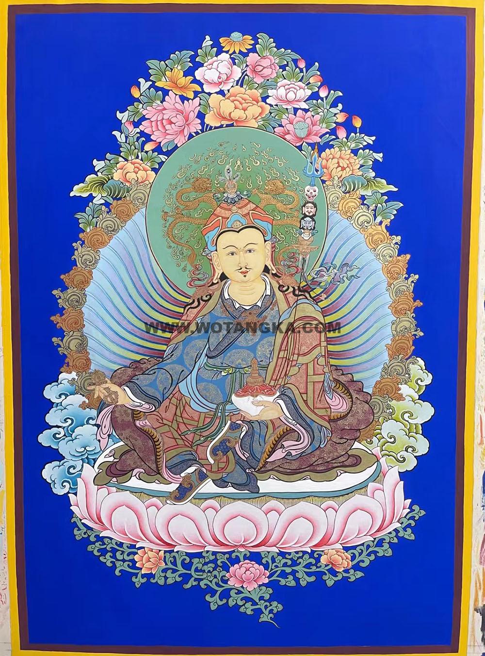热贡-扎巴·画院:蓝金唐卡-莲花生大士(90*60CM左右)