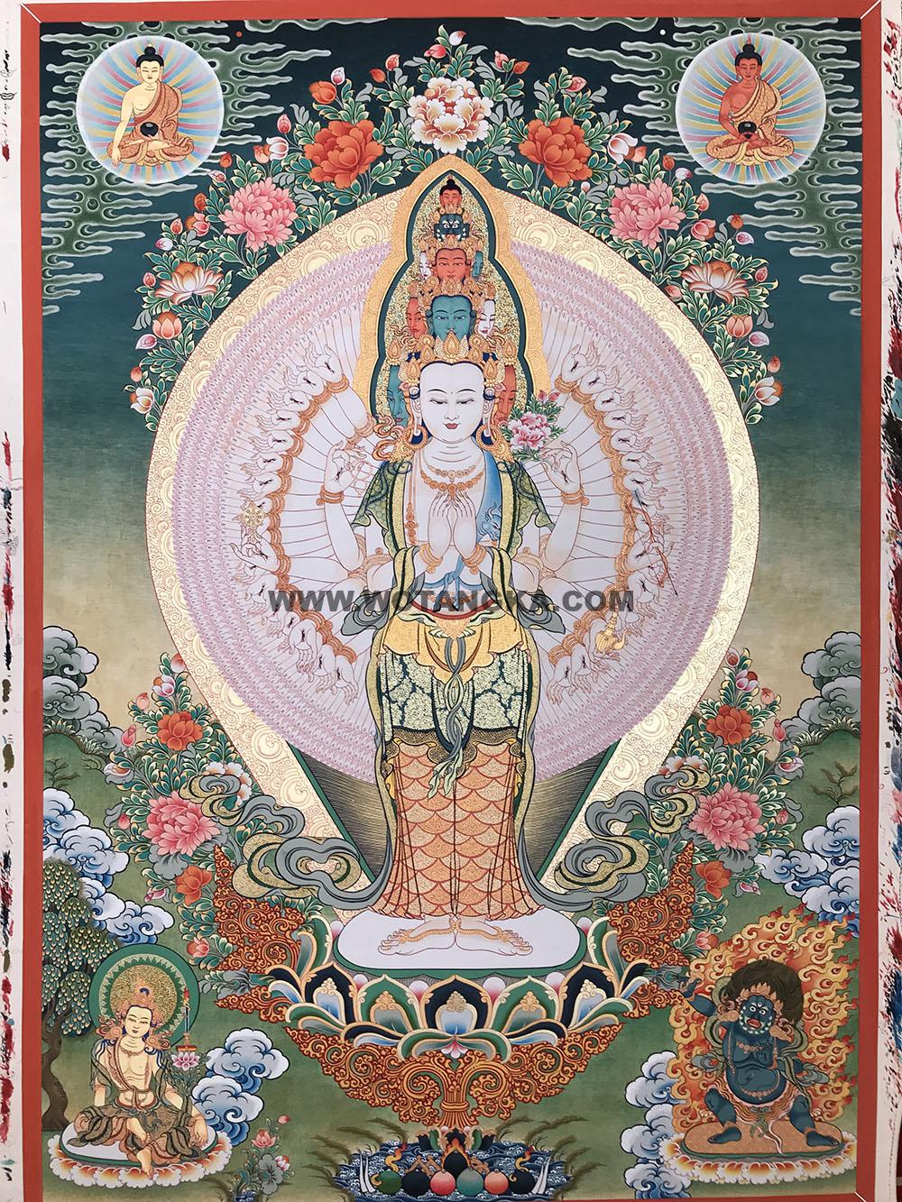 编号188-598253:彩绘唐卡-千手观音·三怙主(80*60CM左右)