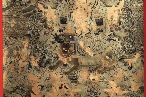 编号188-626658：黑金唐卡-普贤菩萨（100*70CM左右）
