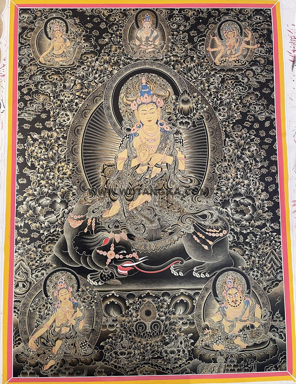 热贡-东智加·画院:黑金唐卡-普贤菩萨(100*70CM左右)