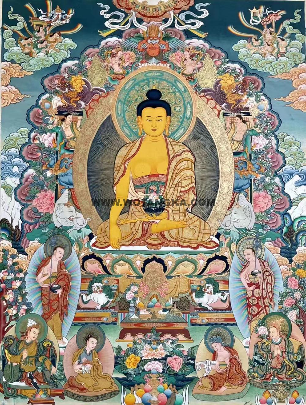 |已结缘·可定制|唐卡寄卖编号:JM·188-647883-释迦摩尼授权法图(彩唐)